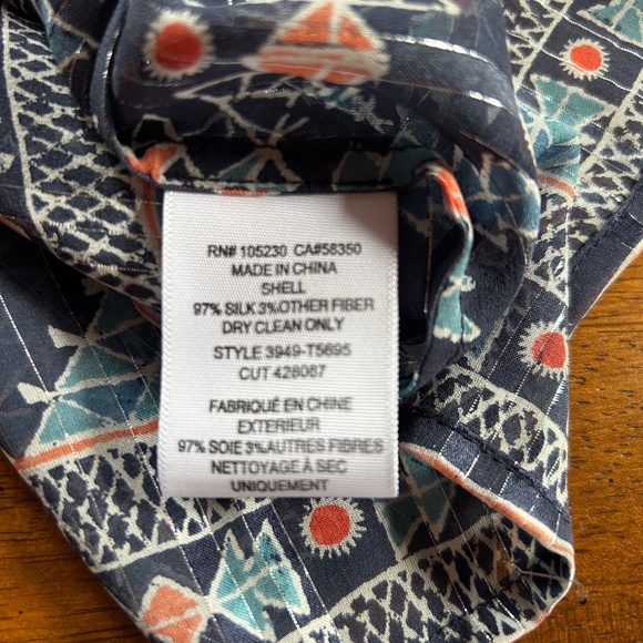 Joie Navy Abstract Print Sheer Silk Blouse (Size Medium) - Picture 8 of 8